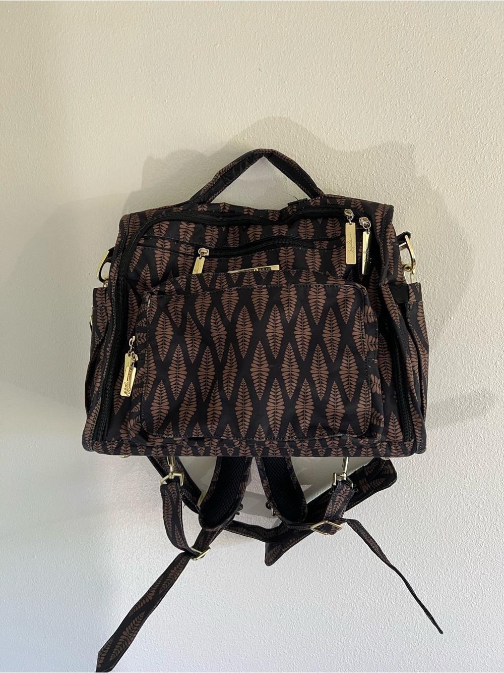 Ju-Ju-Be Brown Patterned Satchel Diaper Bag with Gold Hardware